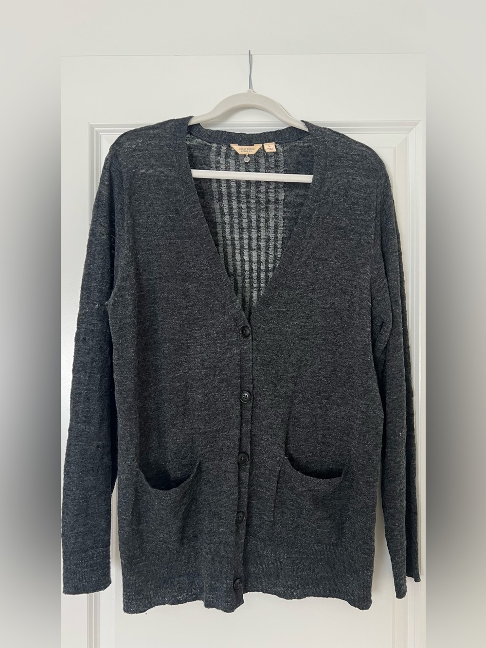 Lucky Brand Dark Charcoal V-Neck Button Cardigan